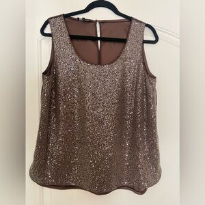 Lafayette 148 New York Raffia Sequin Front Tank blouse 100%Silk
